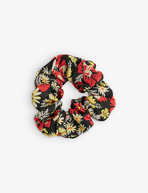 GANNI: Floral-print recycled-polyester-blend scrunchie