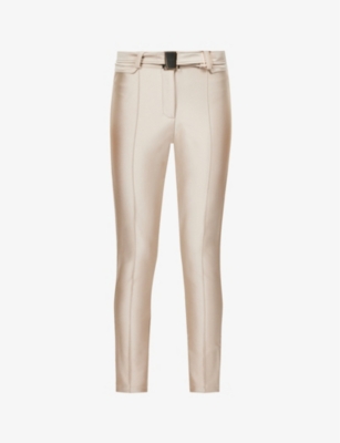 My Sunday Ski Womens Champagne Detachable-belt Slim-fit Tapered Mid-rise  Stretch-woven Trousers In Gold