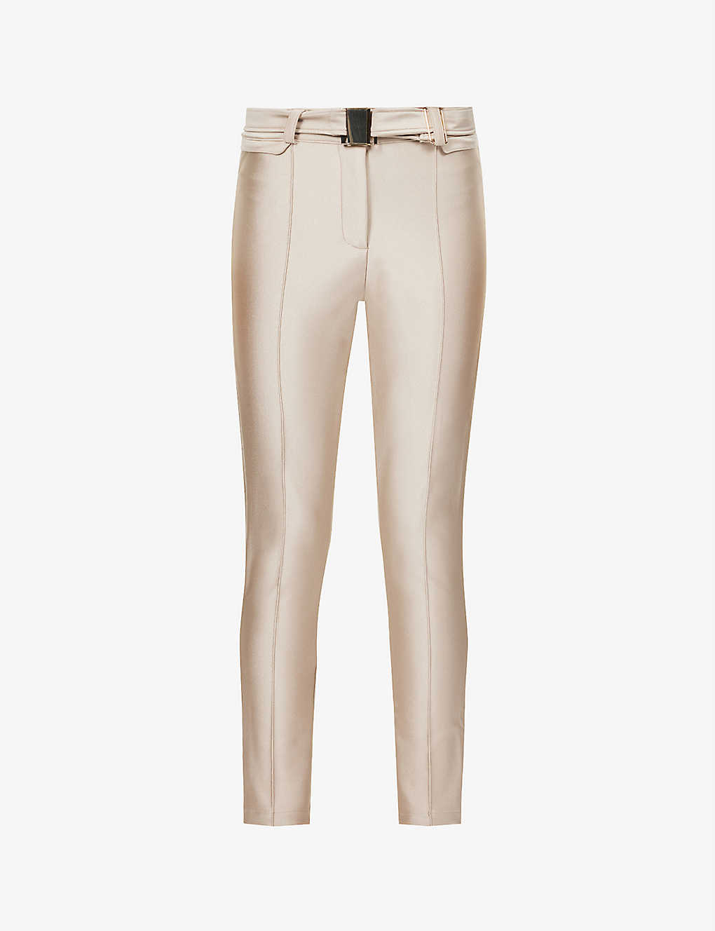 My Sunday Ski Womens Champagne Detachable-belt Slim-fit Tapered Mid-rise Stretch-woven Trousers In Gold