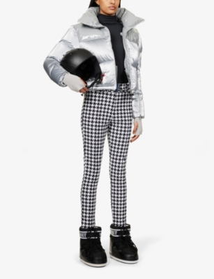 Shop My Sunday Ski Women's Houndstooth Detachable-belt Slim-fit Tapered Mid-rise Stretch-woven Trousers In Multi-coloured