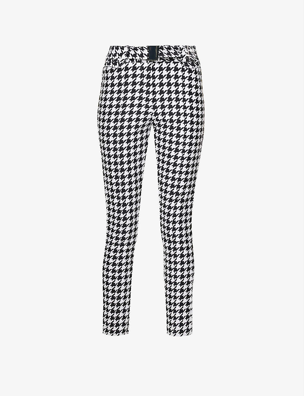 My Sunday Ski Womens Houndstooth Detachable-belt Slim-fit Tapered Mid-rise Stretch-woven Trousers In Multi-coloured