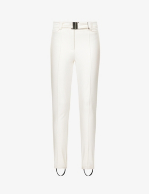 My Sunday Ski Womens Snow Sparkle White Detachable-belt Slim-fit Tapered Mid-rise Stretch-woven Trou