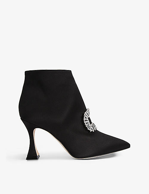 MANOLO BLAHNIK: Cantita 90 crystal-embellished satin heeled boots