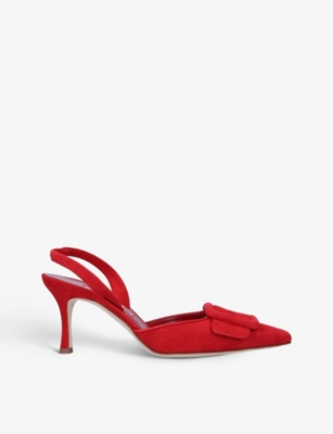 MANOLO BLAHNIK - Maysli buckled suede slingback courts | Selfridges.com