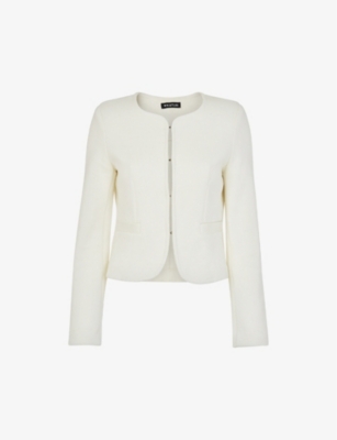 Whistles Womens Cream Collarless Textured Cotton-jersey Blazer