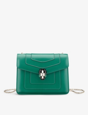 Shop Bvlgari Womens Green Serpenti Forever Leather Cross-body Bag