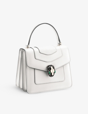 Shop Bvlgari Womens White Serpenti Forever Leather Top-handle Bag
