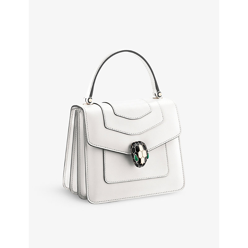 Shop Bvlgari Womens White Serpenti Forever Leather Top-handle Bag
