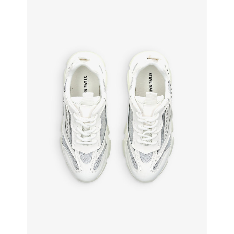 Shop Steve Madden Girls White Kids Possession R Embellished Faux-leather And Mesh Trainers 7-9 Years