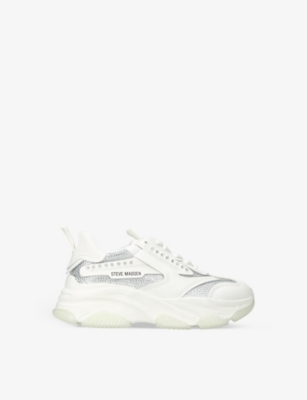 Shop Steve Madden Girls White Kids Possession R Embellished Faux-leather And Mesh Trainers 7-9 Years
