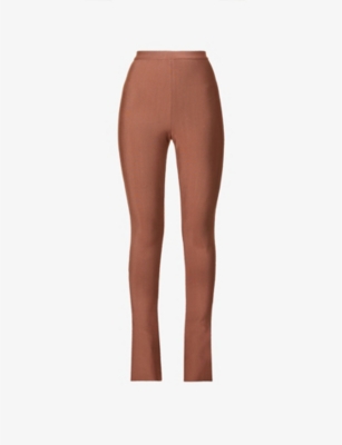 House Of Cb Gloriette Split-hem Flared-leg High-rise Stretch-woven Trousers In Chocolate