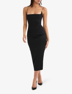 Shop House Of Cb Women's Black Anais Slim-fit Satin Midi Dress