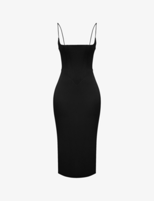House Of Cb Womens Black Anais Slim-fit Satin Midi Dress