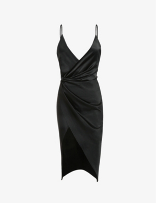 House Of Cb Coco Draped Stretch-satin Midi Dress In Black | ModeSens