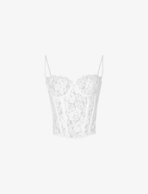 Shop House Of Cb Women's Ivory Mila Floral Stretch-lace Corset Top