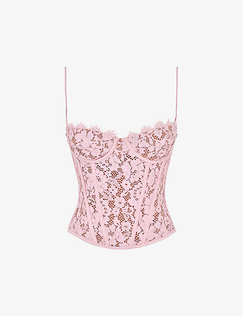 HOUSE OF CB: Mila floral stretch-lace corset top