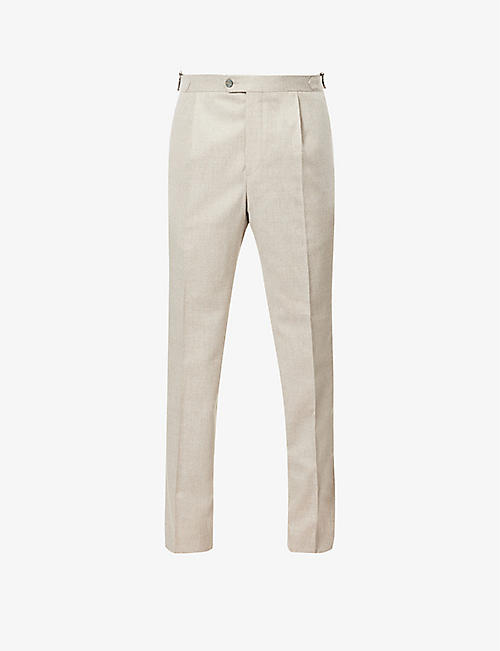 OSCAR JACOBSON: Delon pleated mid-rise tapered wool trousers