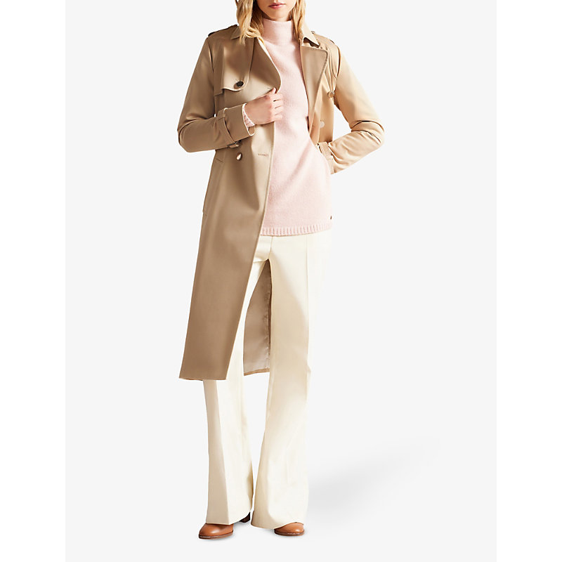 Shop Ted Baker Robbii Lightweight Double-breasted Cotton Trench Coat In Cream