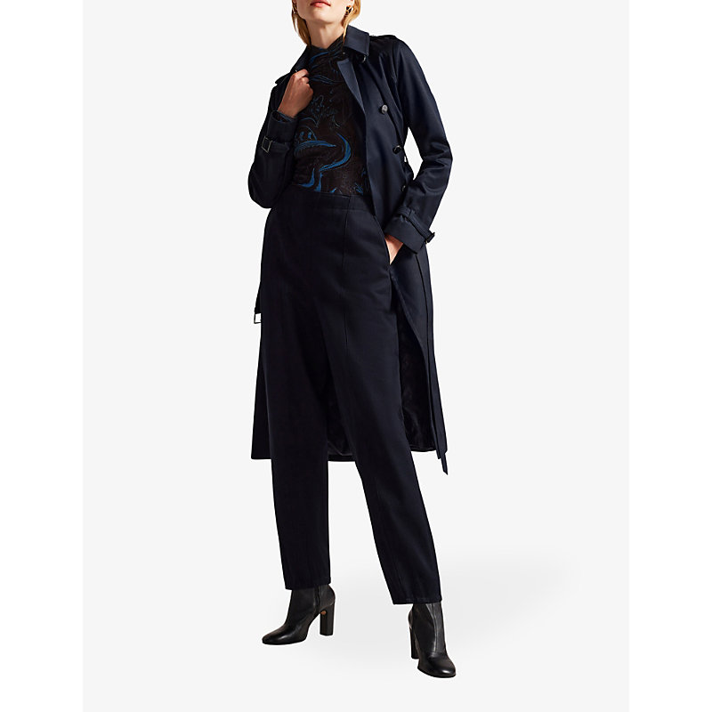 Shop Ted Baker Robbii Lightweight Double-breasted Cotton Trench Coat In Navy