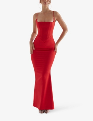 Shop House Of Cb Women's Red Rose Olivette Corset Satin Maxi Dress