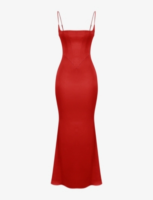 Shop House Of Cb Olivette Corset Satin Maxi Dress In Red