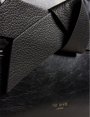Shop Ted Baker Women's Jet-black Jimsa Bow-detail Faux-leather Bag