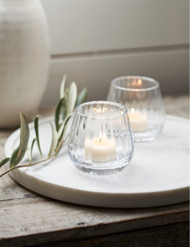 Optic ridged glass tealight holder