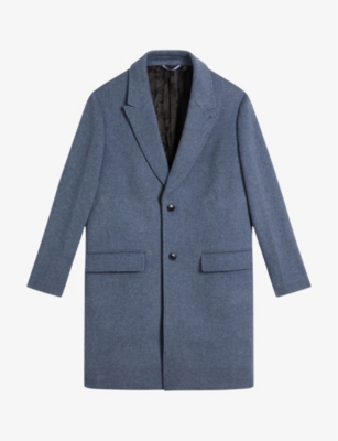 Ted Baker Mens Mid-blue Raydon Peak-lapel Single-breasted Wool Coat