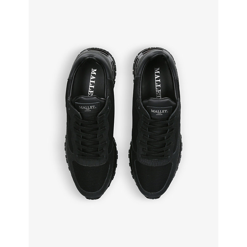 Shop Mallet Men's Black Popham Panelled Croc-effect Leather And Mesh Trainers