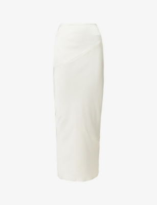 House Of Cb Colette Slim-fit Low-rise Satin Midi Skirt In White