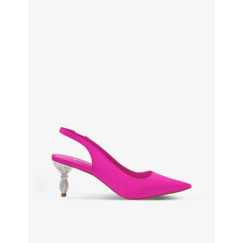 Dune Cristal Jewel-encrusted Sling-back Heels In Pink-satin