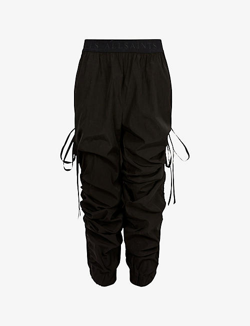 ALLSAINTS: Aura ruched tapered high-rise recycled-polyamide trousers