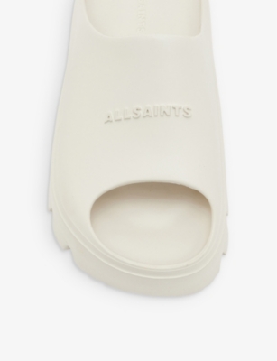 Shop Allsaints Women's Chalk White Eclipse Logo-embossed Rubber Sliders
