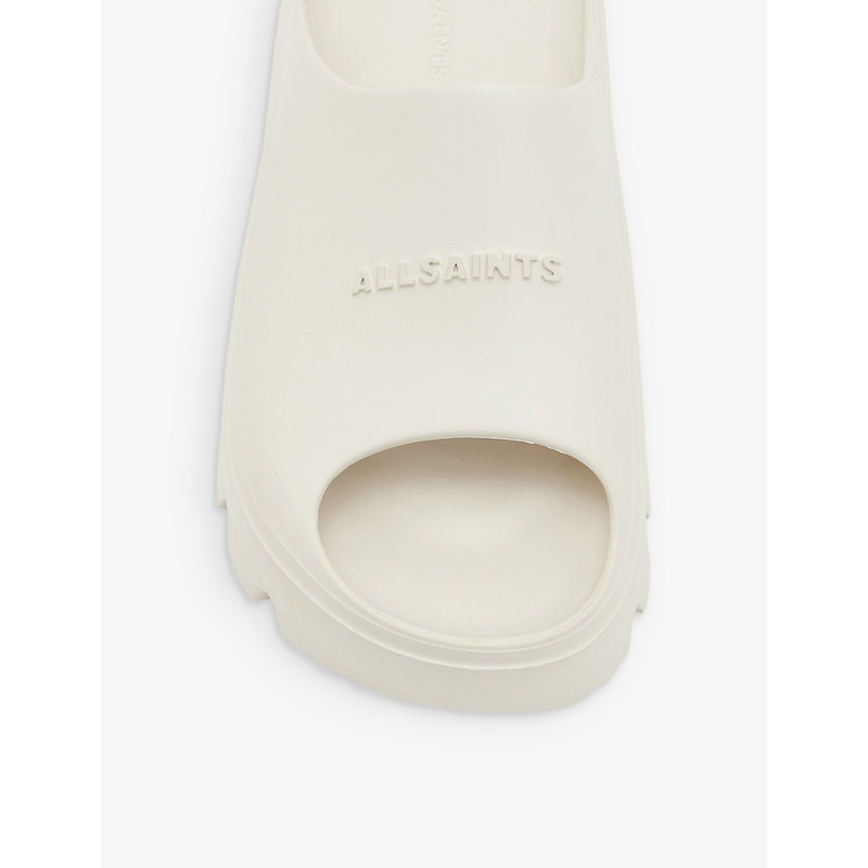 Shop Allsaints Eclipse Logo-embossed Rubber Sliders In Chalk White