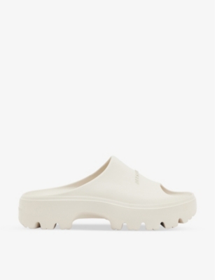 Shop Allsaints Women's Chalk White Eclipse Logo-embossed Rubber Sliders