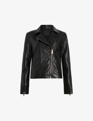 Allsaints Leather Vela Biker Jacket In Black
