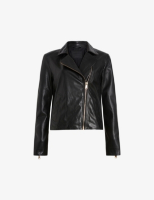 Allsaints Leather Vela Biker Jacket In Black | ModeSens