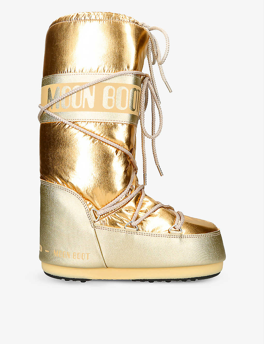 MOON BOOT MOON BOOT WOMENS GOLD ICON METALLIC LOGO-PRINT NYLON SNOW BOOTS,60210471