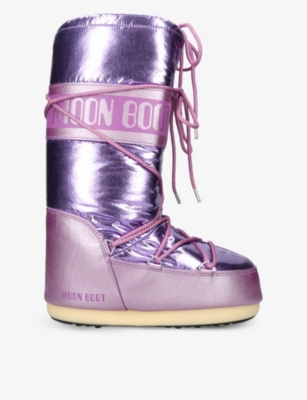 MOON BOOT MOON BOOT WOMENS PINK ICON LOGO-PRINT METALLIC NYLON SNOW BOOTS,60210495