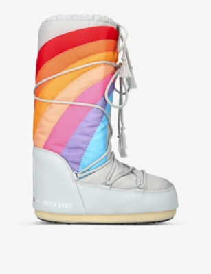 Moon Boot Icon Rainbow Printed Shell And Faux Leather Snow Boots In White/comb
