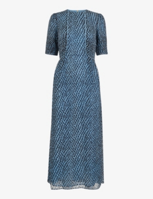 WHISTLES: Graphic-print cap-sleeve recycled-polyester midi dress
