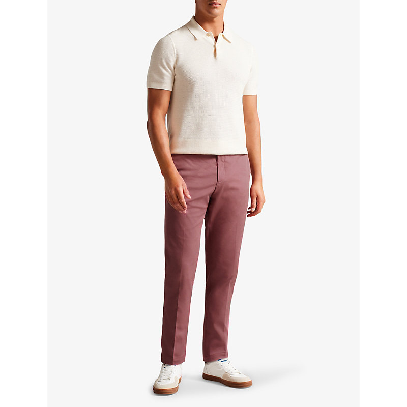 Shop Ted Baker Men's Maroon Quarts D-ring Belted Straight-leg Stretch-cotton Trousers
