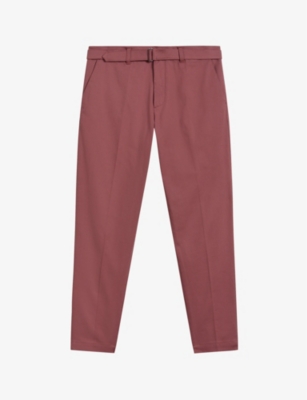 Ted Baker Mens Maroon Quarts D-ring Belted Straight-leg Stretch-cotton Trousers