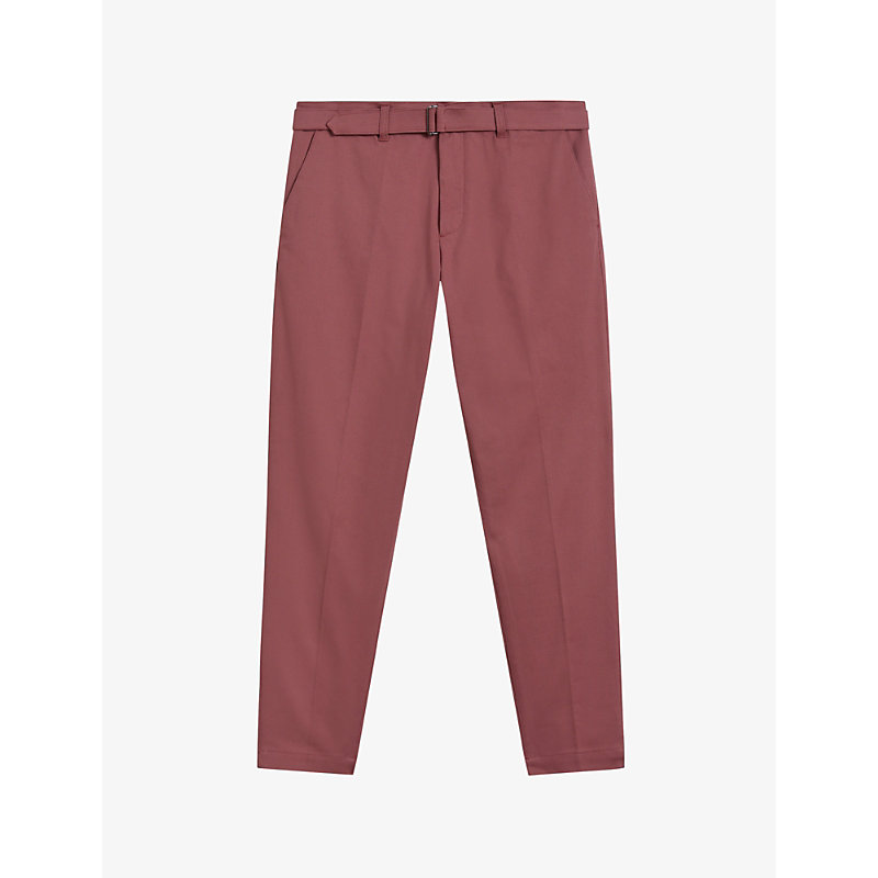 Ted Baker Mens Maroon Quarts D-ring Belted Straight-leg Stretch-cotton Trousers