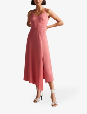 Shop Ted Baker Odinne Panel-detail Woven Asymmetric-hem Slip Dress In Dusky Pink