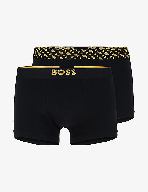 BOSS: Logo-trim pack-of-two stretch-cotton boxers