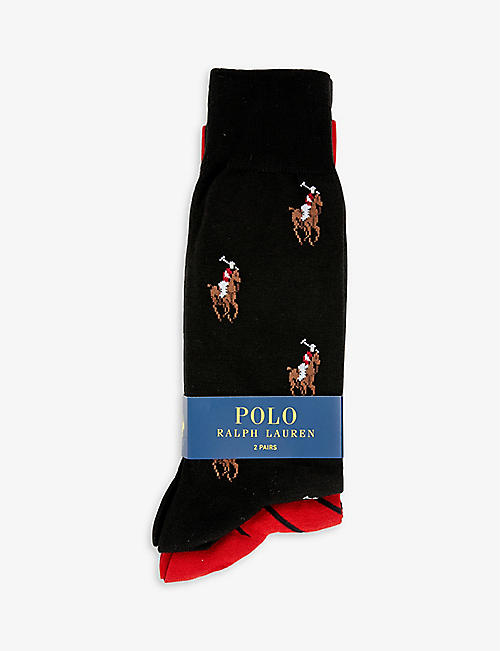 POLO RALPH LAUREN: Polo-pattern pack of two cotton-blend socks