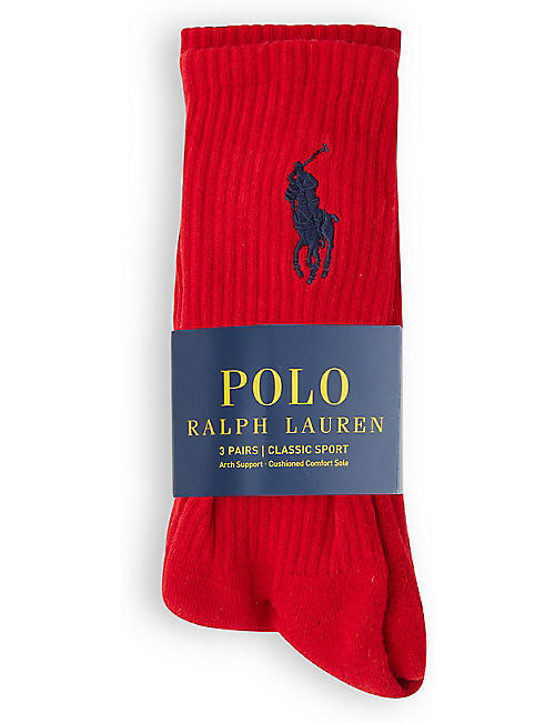POLO RALPH LAUREN: Embroidered-logo ribbed stretch-cotton socks pack of three