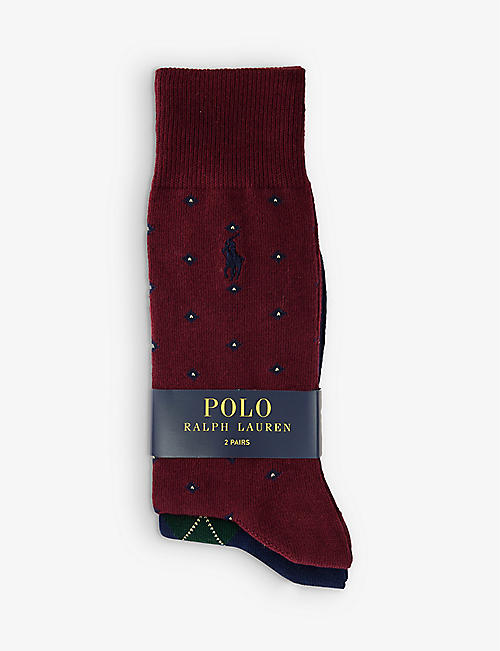 POLO RALPH LAUREN: Embroidered pack of two stretch-cotton blend socks