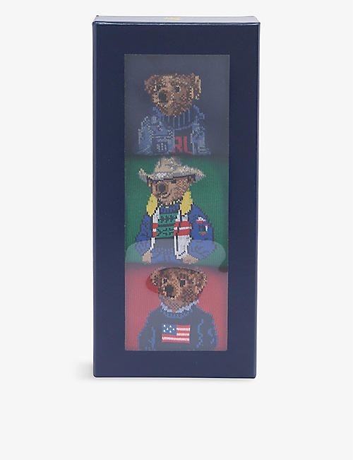 POLO RALPH LAUREN: Graphic-print pack of three stretch-cotton blend socks